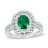Thumbnail Image 1 of Oval Lab-Created Emerald and White Sapphire Double Frame Ring in Sterling Silver