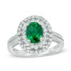 Thumbnail Image 0 of Oval Lab-Created Emerald and White Sapphire Double Frame Ring in Sterling Silver