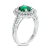 Thumbnail Image 1 of Oval Lab-Created Emerald and White Sapphire Double Frame Ring in Sterling Silver