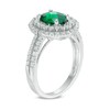 Thumbnail Image 2 of Oval Lab-Created Emerald and White Sapphire Double Frame Ring in Sterling Silver