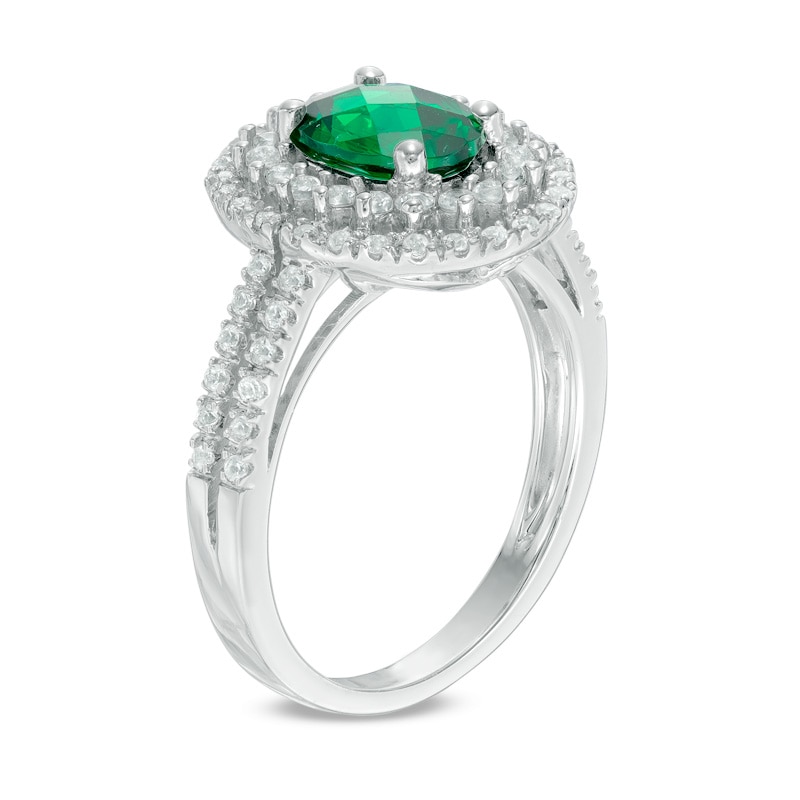 Oval Lab-Created Emerald and White Sapphire Double Frame Ring in Sterling Silver