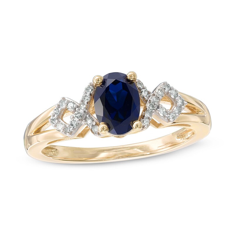Main Image 1 of Oval Lab-Created Blue and White Sapphire Twist Ring in 10K Gold