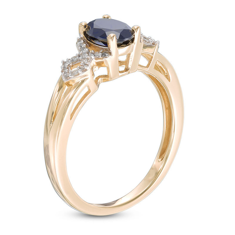 Main Image 2 of Oval Lab-Created Blue and White Sapphire Twist Ring in 10K Gold