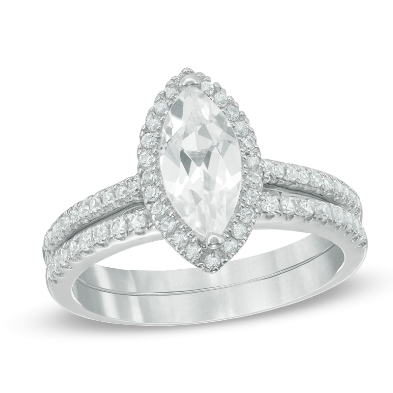 Marquise Lab-Created White Sapphire Bridal Set in Sterling Silver