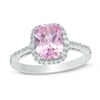 Thumbnail Image 0 of Cushion-Cut Lab-Created Pink and White Sapphire Frame Ring in 10K White Gold