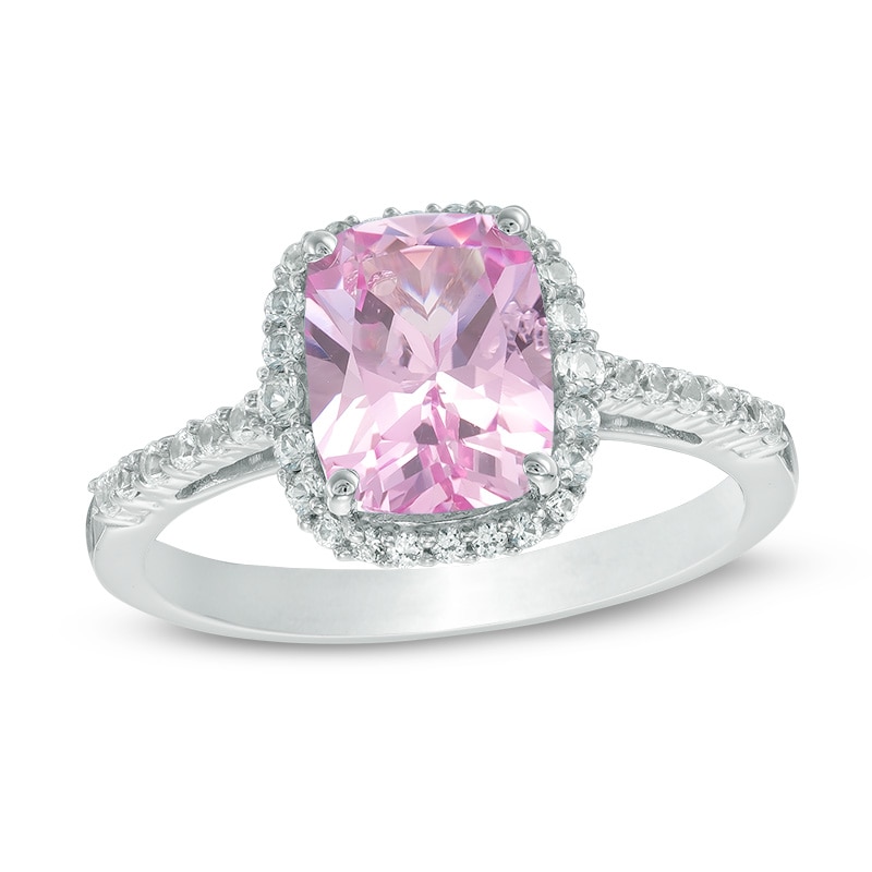 Cushion-Cut Lab-Created Pink and White Sapphire Frame Ring in 10K White Gold