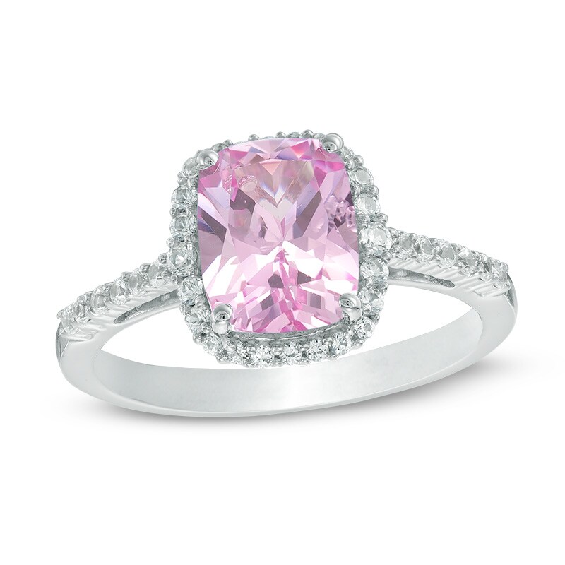 Cushion-Cut Lab-Created Pink and White Sapphire Frame Ring in 10K White Gold