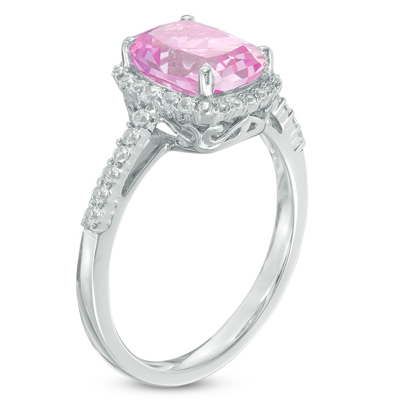 Cushion-Cut Lab-Created Pink and White Sapphire Frame Ring in 10K White Gold