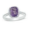 Thumbnail Image 1 of Cushion-Cut Amethyst and Lab-Created White Sapphire Frame Ring in 10K White Gold