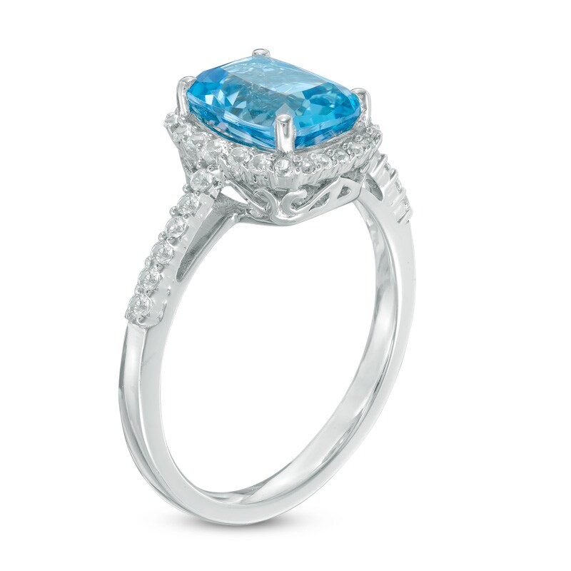 Cushion-Cut Blue Topaz and Lab-Created White Sapphire Frame Ring in 10K White Gold