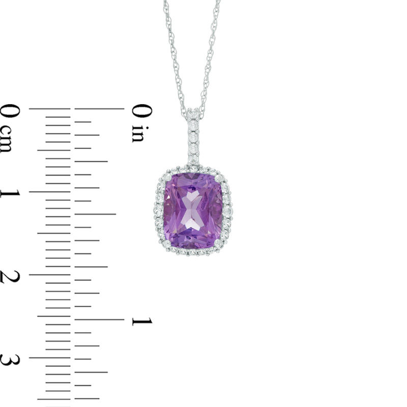 Cushion-Cut Amethyst and Lab-Created White Sapphire Frame Pendant in 10K White Gold