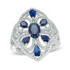 Thumbnail Image 1 of Oval Lab-Created Blue and White Sapphire Scroll Ring in Sterling Silver