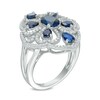 Thumbnail Image 2 of Oval Lab-Created Blue and White Sapphire Scroll Ring in Sterling Silver