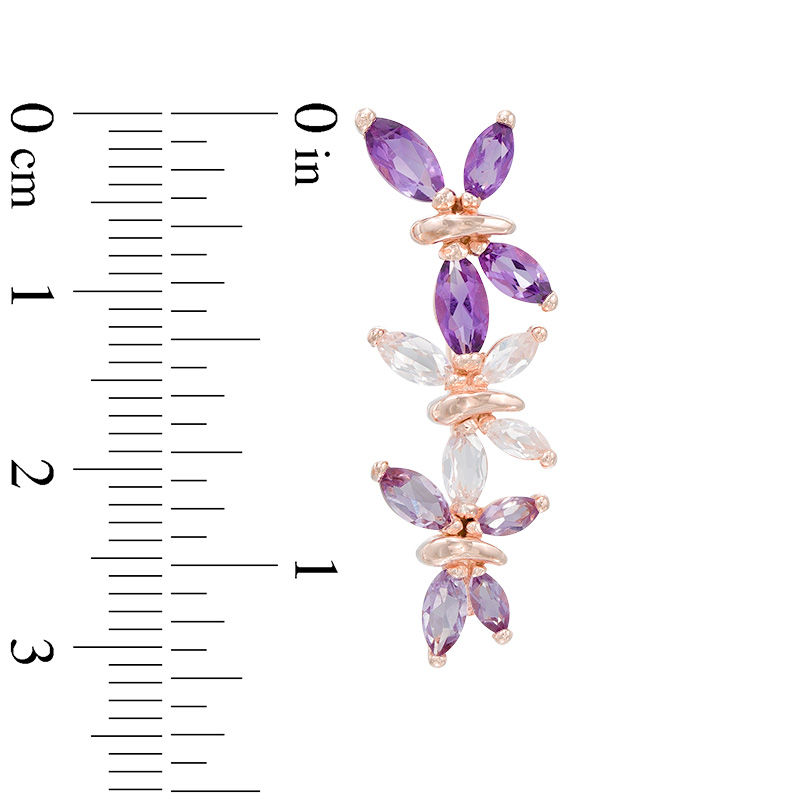 Amethyst and Lab-Created White Sapphire Butterfly Crawler Earrings in Sterling Silver with 14K Rose Gold Plate