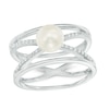6.0 - 7.0mm Cultured Freshwater Pearl and White Topaz Orbit Ring in Sterling Silver - Size 7