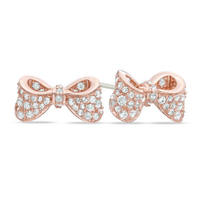 Lab-Created White Sapphire Bow Stud Earrings in Sterling Silver with 18K Rose Gold Plate