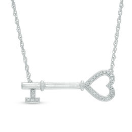Diamond Accent Sideways Key Necklace in Sterling Silver