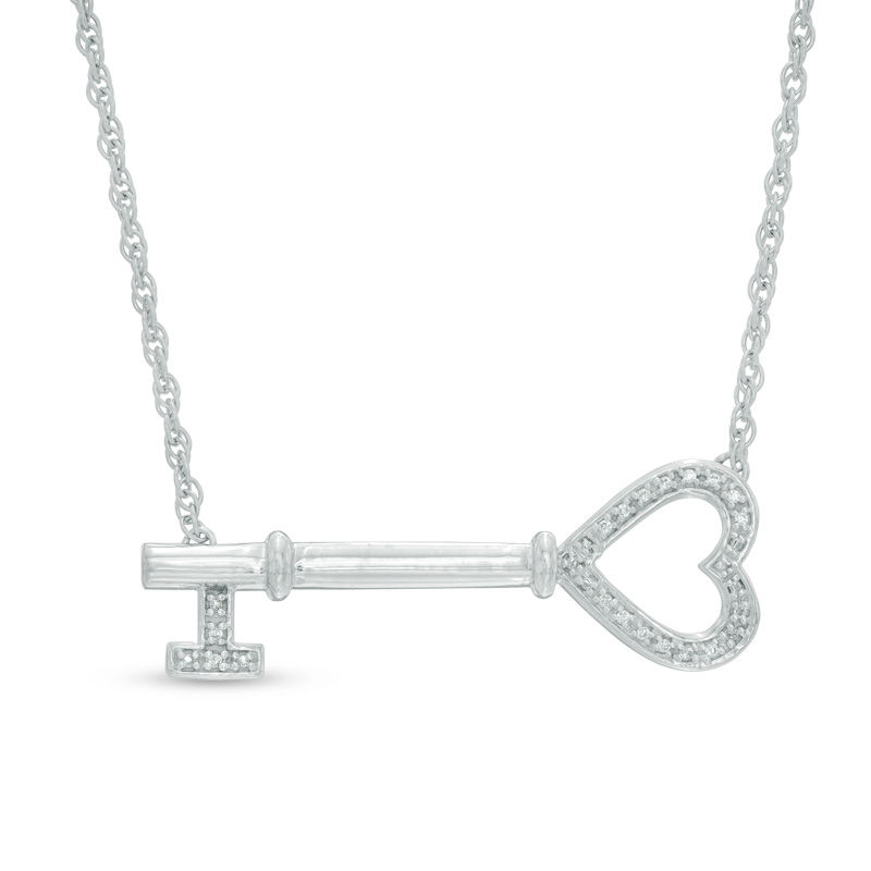 Main Image 1 of Diamond Accent Sideways Key Necklace in Sterling Silver