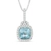 Thumbnail Image 1 of 6.0mm Cushion-Cut Aquamarine and Diamond Accent Frame Pendant in 10K White Gold