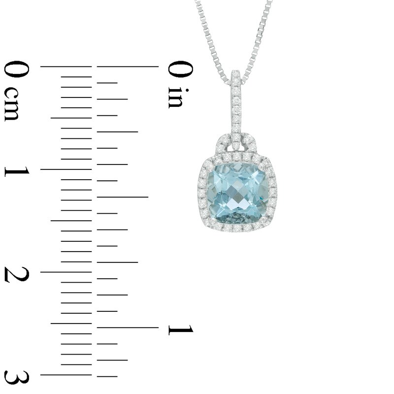 Main Image 2 of 6.0mm Cushion-Cut Aquamarine and Diamond Accent Frame Pendant in 10K White Gold
