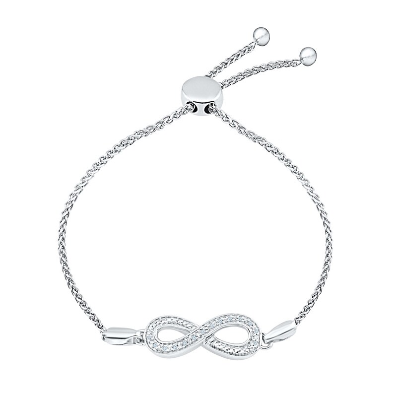 Main Image 1 of 1/20 CT. T.W. Diamond Infinity Bolo Bracelet in Sterling Silver - 9.5"