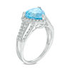Thumbnail Image 1 of 9.0mm Trillion-Cut Swiss Blue Topaz and Lab-Created White Sapphire Frame Split Shank Ring in Sterling Silver