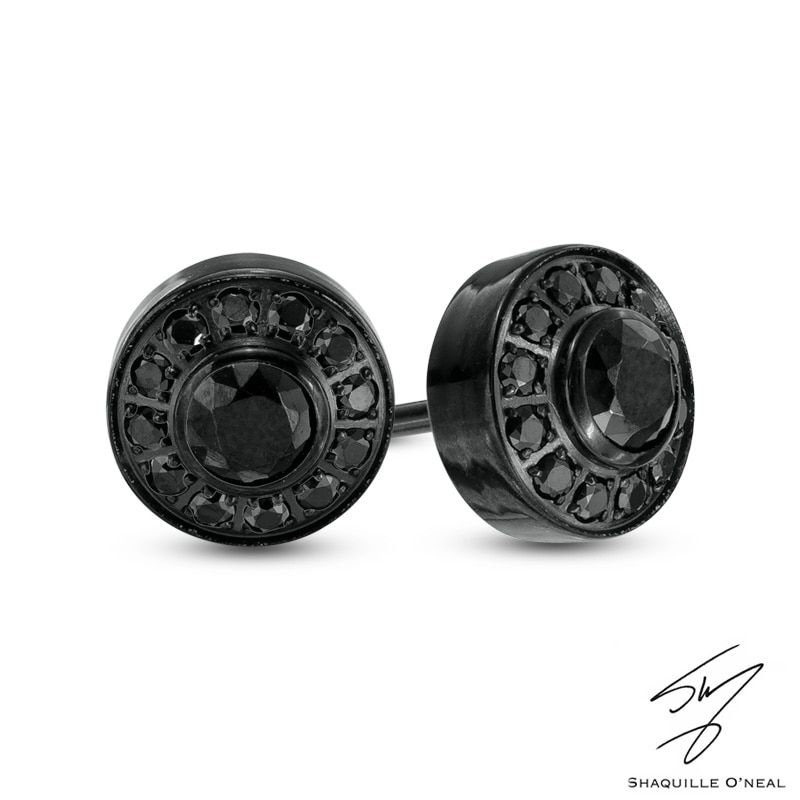 Main Image 1 of 1/2 CT. T.W. Black Diamond Frame Stud Earrings in Stainless Steel with Black IP