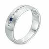 Thumbnail Image 1 of Vera Wang Love Collection Men's 1/4 CT. T.W. Diamond and Blue Sapphire Wedding Band in 14K White Gold