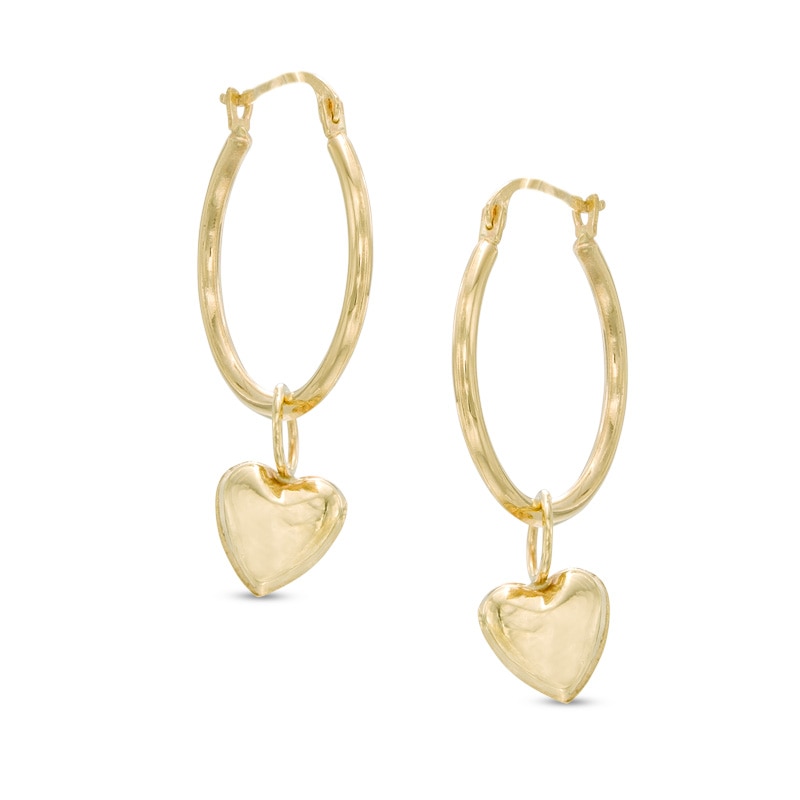 Hoop with Heart Dangle Earrings in 14K Gold