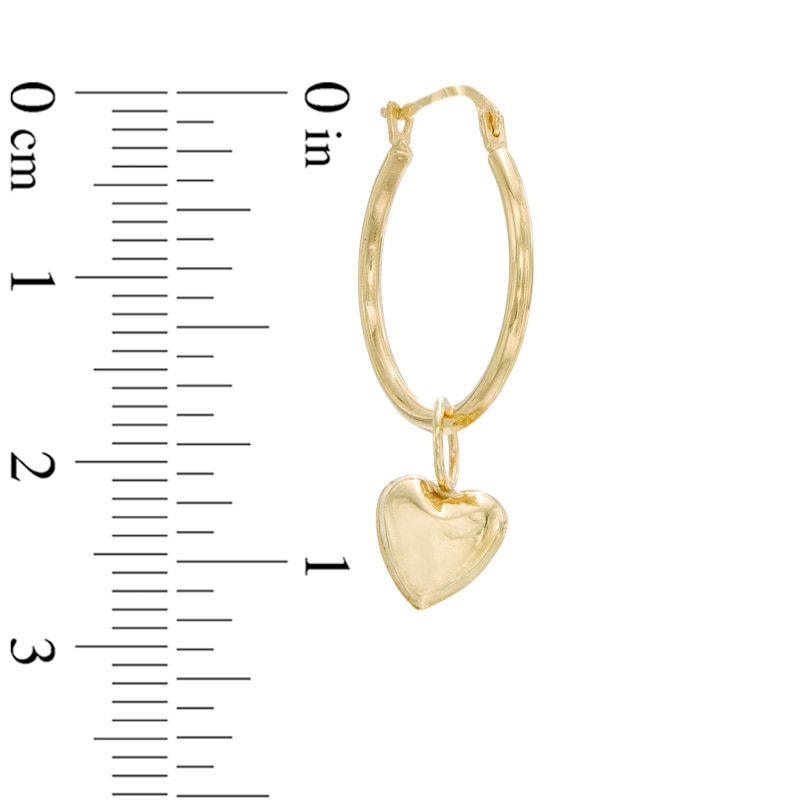 Main Image 2 of Hoop with Heart Dangle Earrings in 14K Gold