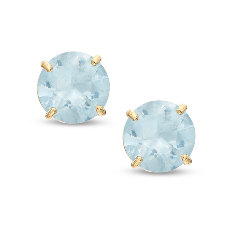 Main Image 1 of 6.0mm Simulated Aquamarine Stud Earrings in 14K Gold