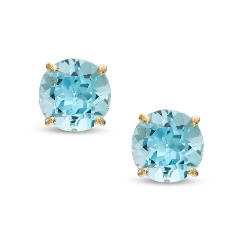 6.0mm Blue Topaz Stud Earrings in 14K Gold