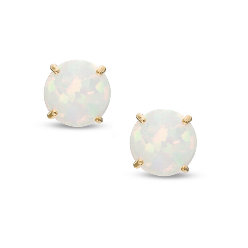 6.0mm Simulated Opal Stud Earrings in 14K Gold