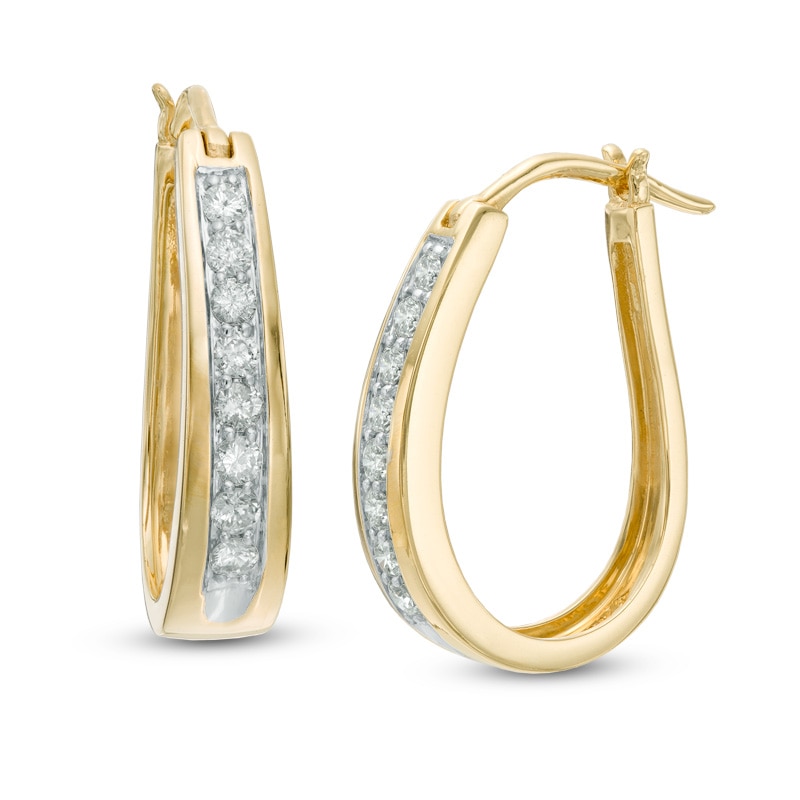 1/2 CT. T.W. Diamond Oval Hoop Earrings in 14K Gold