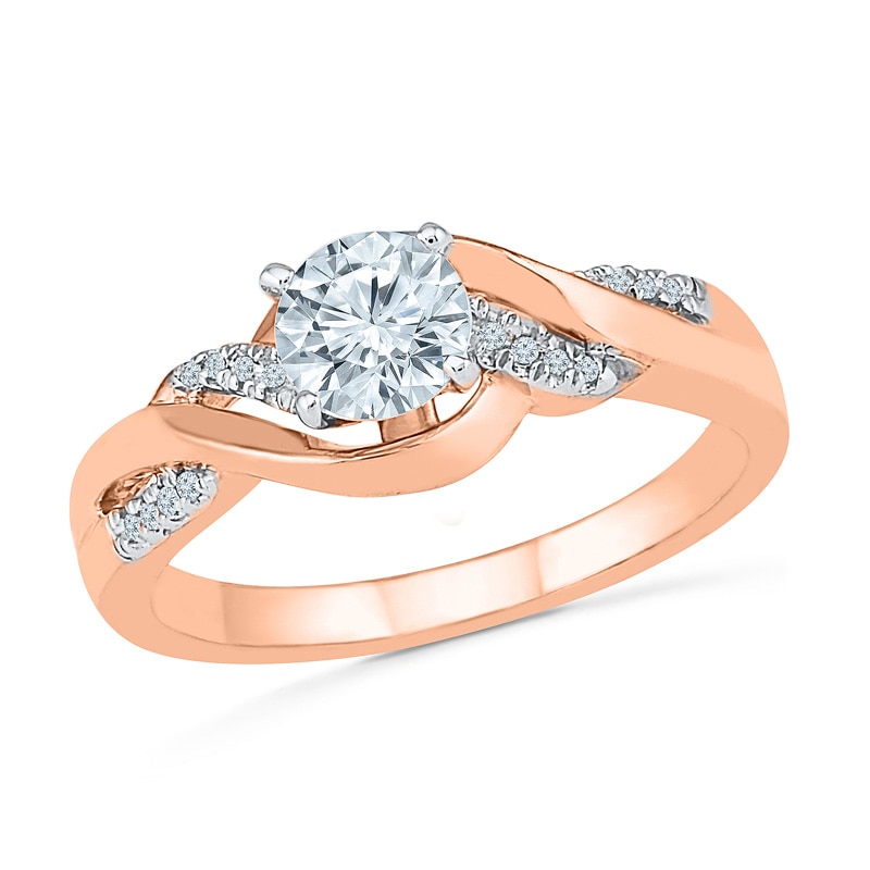 Main Image 3 of Lab-Created White Sapphire and 1/10 CT. T.W. Diamond Twist Bridal Set in 10K Rose Gold