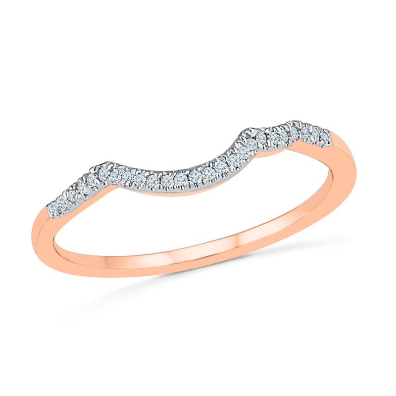Main Image 4 of Lab-Created White Sapphire and 1/10 CT. T.W. Diamond Twist Bridal Set in 10K Rose Gold
