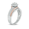 Thumbnail Image 2 of Lab-Created White Sapphire and 1/5 CT. T.W. Diamond Frame Swirl Bridal Set in Sterling Silver and 10K Rose Gold
