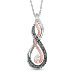 Enhanced Black and White Diamond Accent &quot;MOM&quot; Infinity Pendant in Sterling Silver and 10K Rose Gold