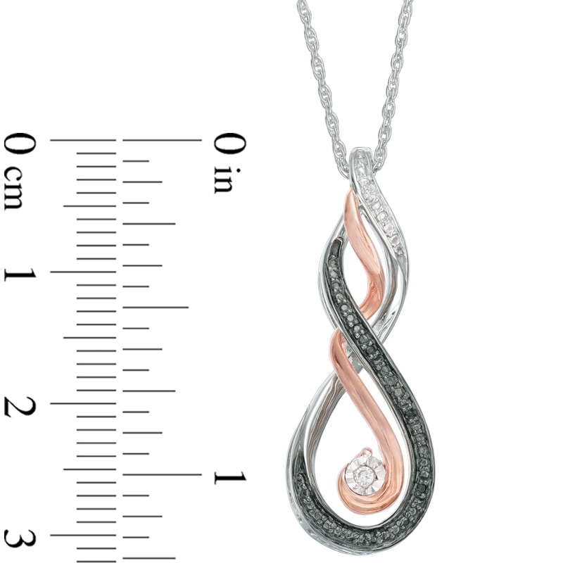 Main Image 2 of Enhanced Black and White Diamond Accent "MOM" Infinity Pendant in Sterling Silver and 10K Rose Gold