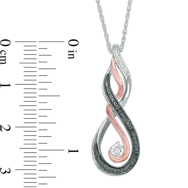 Main Image 3 of Enhanced Black and White Diamond Accent "MOM" Infinity Pendant in Sterling Silver and 10K Rose Gold