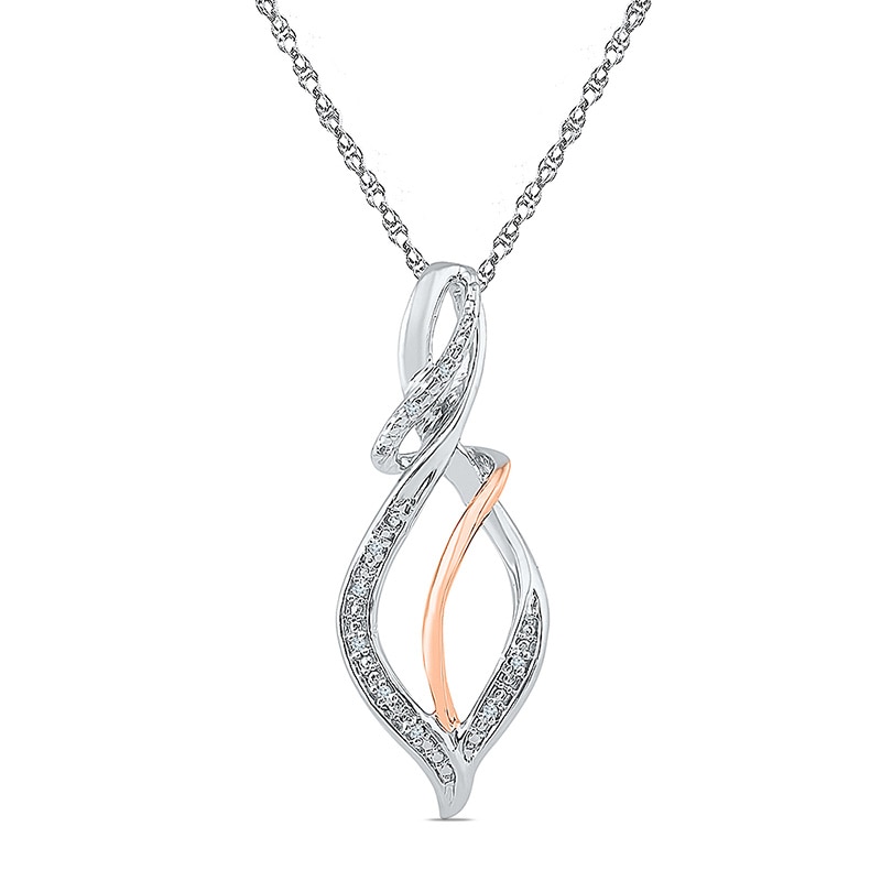 Main Image 1 of Diamond Accent Swirl Ribbon Pendulum Pendant in Sterling Silver and 10K Rose Gold