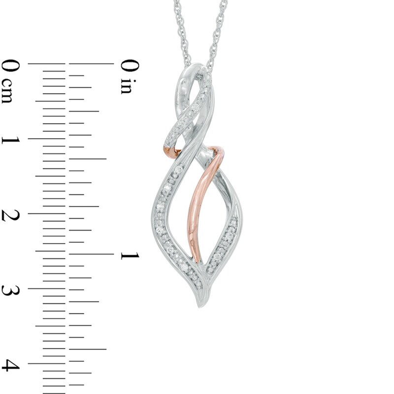 Main Image 2 of Diamond Accent Swirl Ribbon Pendulum Pendant in Sterling Silver and 10K Rose Gold