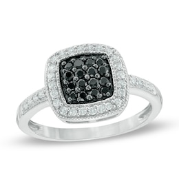 1/4 CT. T.W. Enhanced Black and White Diamond Composite Square Frame Ring in Sterling Silver
