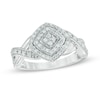 Thumbnail Image 0 of 1/5 CT. T.W. Diamond Tilted Square Double Frame Twist Shank Promise Ring in Sterling Silver