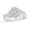 Thumbnail Image 1 of 1/5 CT. T.W. Diamond Tilted Square Double Frame Twist Shank Promise Ring in Sterling Silver