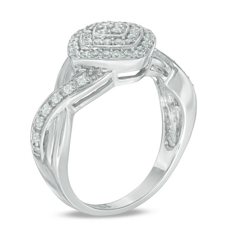 1/5 CT. T.W. Diamond Tilted Square Double Frame Twist Shank Promise Ring in Sterling Silver