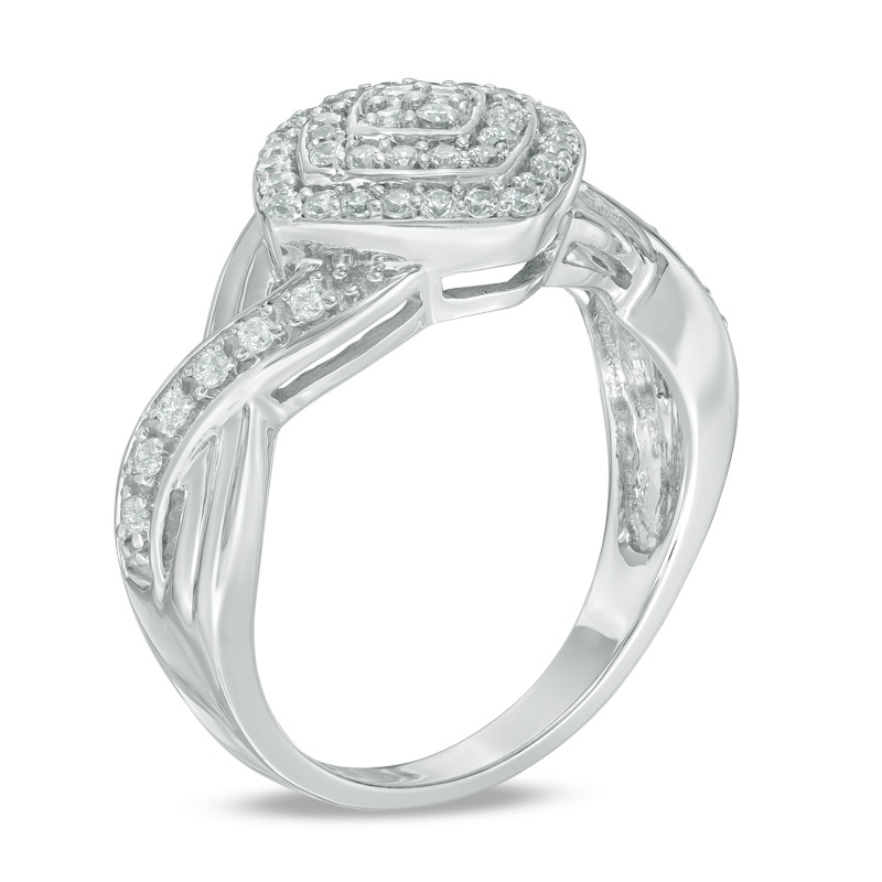 Main Image 2 of 1/5 CT. T.W. Diamond Tilted Square Double Frame Twist Shank Promise Ring in Sterling Silver
