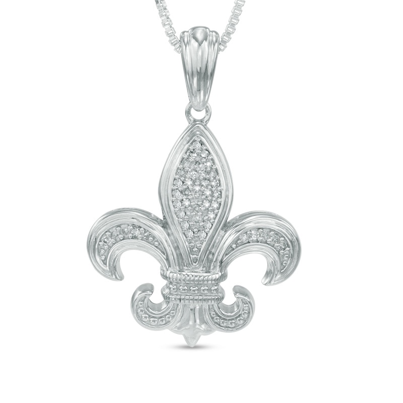 Main Image 1 of 1/10 CT. T.W. Diamond Fleur-De-Lis Pendant in Sterling Silver