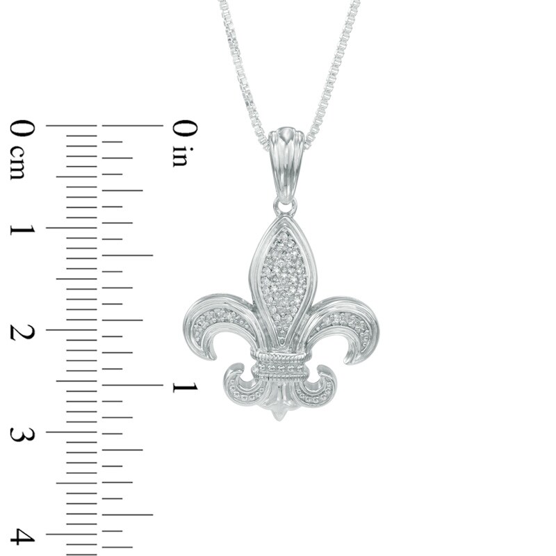 Main Image 2 of 1/10 CT. T.W. Diamond Fleur-De-Lis Pendant in Sterling Silver