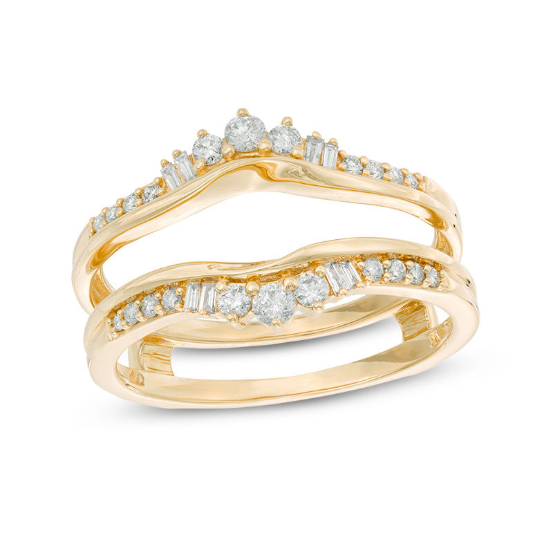 1/3 CT. T.W. Baguette and Round Diamond Solitaire Enhancer in 14K Gold